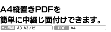 A4縦置きPDFを中綴じ・二つ折り面付けします。